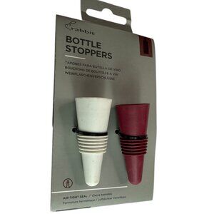 New in Box Rabbit Bottle Stoppers Includes Two Triangular.  White / Red Silicone